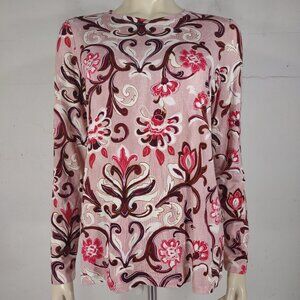 NWT Chico's pink white floral scroll Rose Smoke long sleeve top womens size 1
